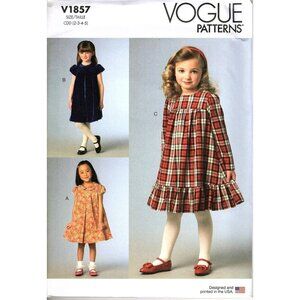 Vogue V1857 Girls 2T to 5 Easy Dresses Uncut Sewing Pattern